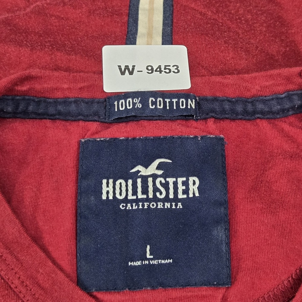 Hollister Men Shirt L Red Striped Hollister Spellout Logo Short Sleeve Embroider - Picture 2 of 9